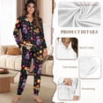 thumbnail image 6 of DISNIMO Women 2 Piece Lounge Sets Skull Flower Printed Long Sleeve Top and Long Pants Sets Button Down Sleepwear V Neck Comfy Pjs Loungewear Set with Pocket, 6 of 7