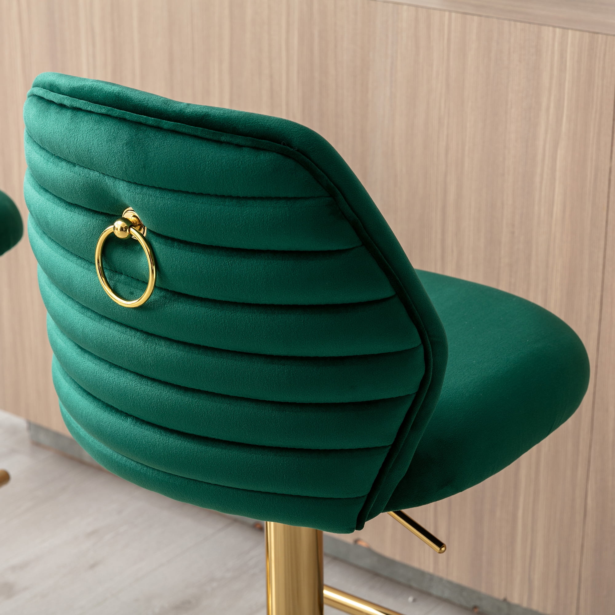 Kadyn Swivel Bar Stools Chair Set of 2, Adjustable Counter Height Barstools with Tufted High Back & Ring Pull, Green Kadyn Swivel Bar Stools Chair Set of 2, Adjustable Counter Height Barstools with Tufted High Back & Ring Pull, Green