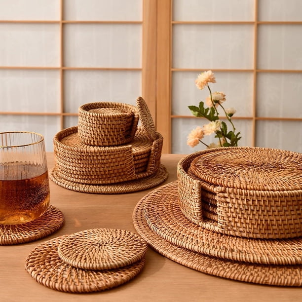 Posavasos de ratán tejido a mano, taza aislante para cazuela, tapete para té, tapete para mesa, tapete para cuenco