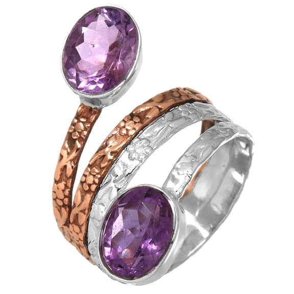 Amethyst Ring 925 Sterling Silver Two Tone Women Jewelry