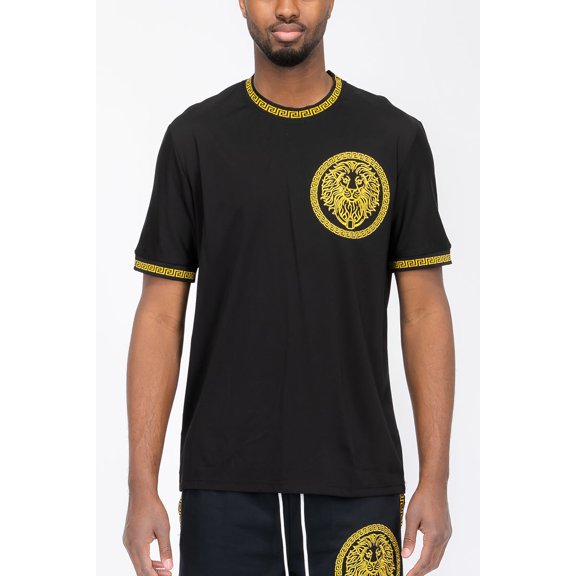 Mens Designer Soft Cotton Lion Head Embroidered Tshirt