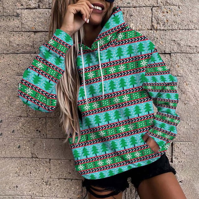 Puntoco Adies Invierno Manga Larga Impreso Suéter Sombrero Casual Top Suéter Con Capucha Puntoco Puntoco-2767