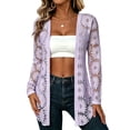 thumbnail image 2 of Womens Lightweight Cardigan Long Sleeve Open Front Jacquard Sheer Cardigan | Beach Cover Up, Thin Cardigan, Cute, Business Casual, Light, Jackets, Shrugs, Outerwear, Fall Fashion 2026 Light Purple,L, 2 of 7