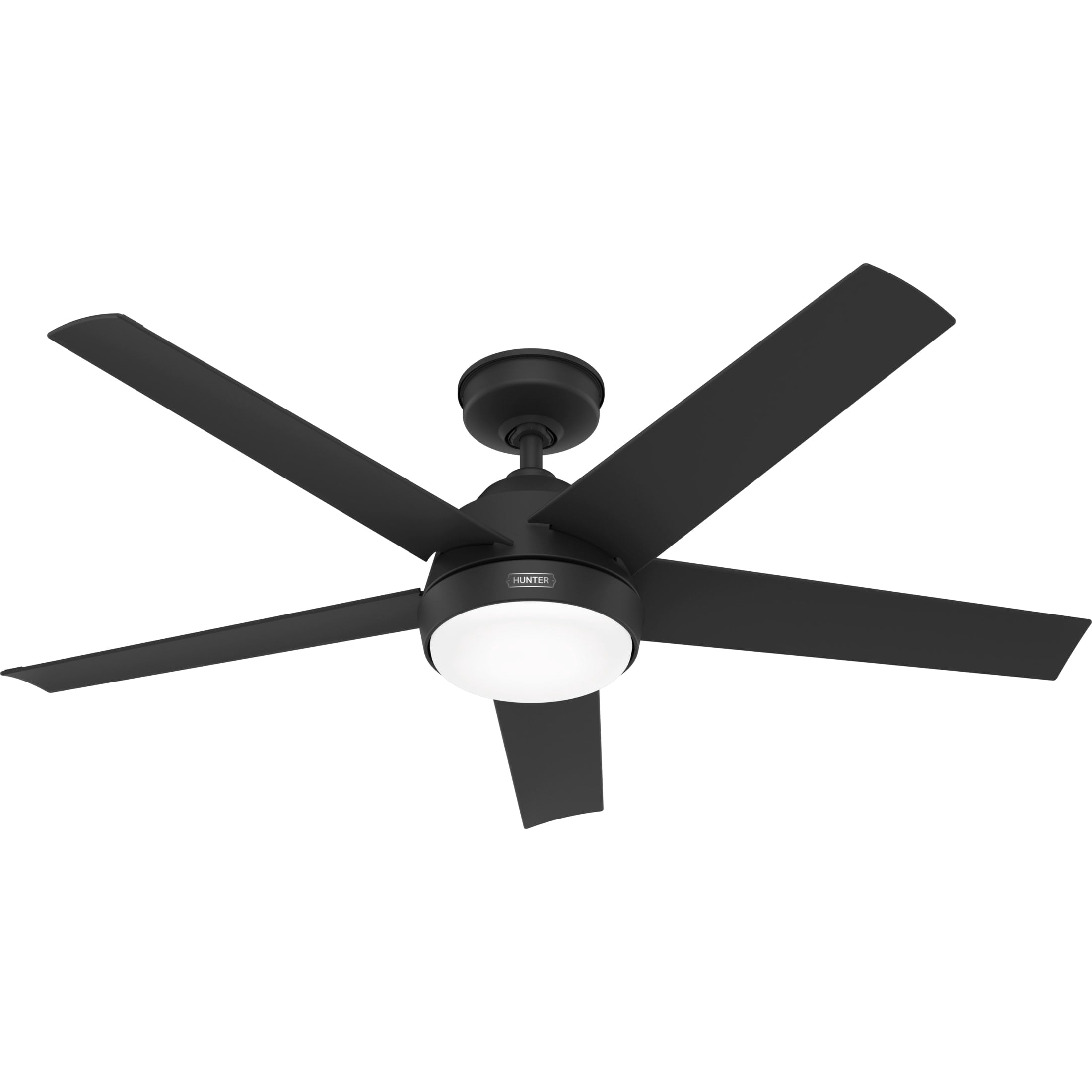 Hunter - Skyflow Outdoor  Ceiling Fan With Light, Wall Control, 52-inch, Matte Black, Modern-style, 3-speed WhisperWind Motor, 52589