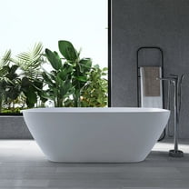 MEDUNJESS 67" Resin Stone Freestanding Bathtub, Solid Surface Bathtub Modern Design Stand Alone Tub with Drain and Overflow, Matte White