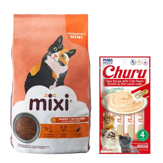 Mixi 9 Kg + Churu Atún con Cangrejo Sobre con 4 Tubos de 14 g