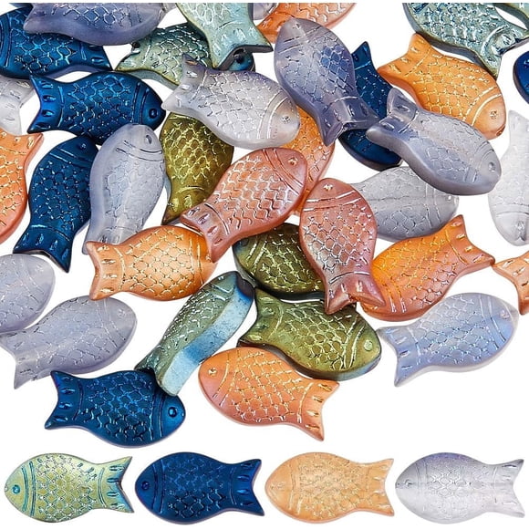 1 Box 80Pcs Fish Beads Bulk Small Fish Animal Beads Summer Sea Animals Charms Blue Orange Double Sided Electroplated Frosted Loose Spacers for Jewelry Making Beading Supplies