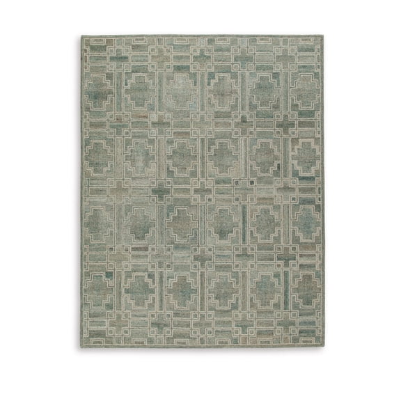 Signature Design by Ashley Jossland 8' x 10' Area Rug, Green and Ivory Hand-Tufted Wool Geometric Rug
