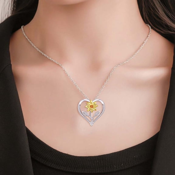 Replio Sunflower Necklace For Women Girlfriend Sunflower Heart Pendant Necklace Jewelry Gifts For Christmas Birthday Mother's Day Gift Gifts