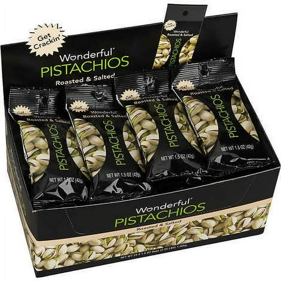 Wonderful In-Shell Roasted and Salted Pistachio Nuts, 1.5 oz, 24 Count
