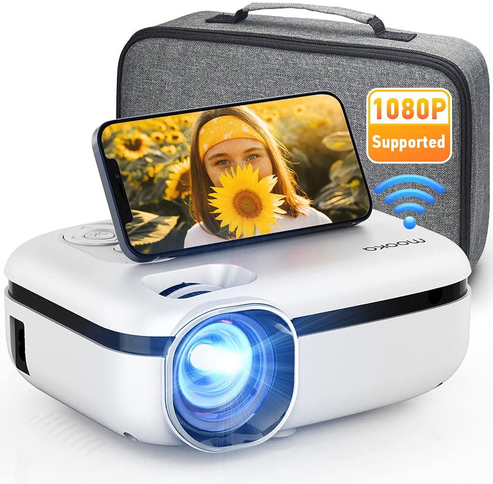MOOKA WiFi Projector, 7500L HD Outdoor Mini Projector with Carrying Bag
