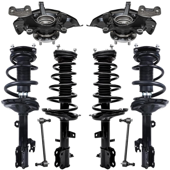 Detroit Axle - 3.3L AWD Steering Knuckles Kit for 2004 2005 2006 2007 Toyota Highlander, Front Steering Knuckles & Wheel Bearing Hubs Sway Bars Front Rear Struts Replacement Suspension