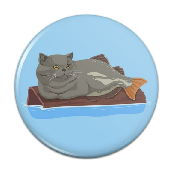 Catfish Mercat Cat Mermaid Sitting On Log Pinback Button Pin