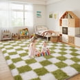thumbnail image 2 of ZENELESS 8x10 Fluffy Rug for Living Room,Checkered Shaggy Soft Anti-Skid High Pile Carpet for Boys Girls Teen Room Dorm Home Decor,Creamy White and Green, 2 of 7