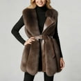thumbnail image 2 of Leather Patchwork Women's Fuzzy Vests Sleeveless Mid-Length Warm Elegant Jacket Outerwear Winter Coats with Belt, 2 of 4