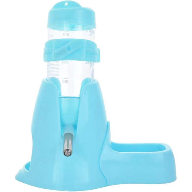 Botella de agua para hámster, botella de agua automática para mascotas pequeñas con base de contenedor de alimentos, botellas de alimentación de agua colgantes (80 ml, azul)