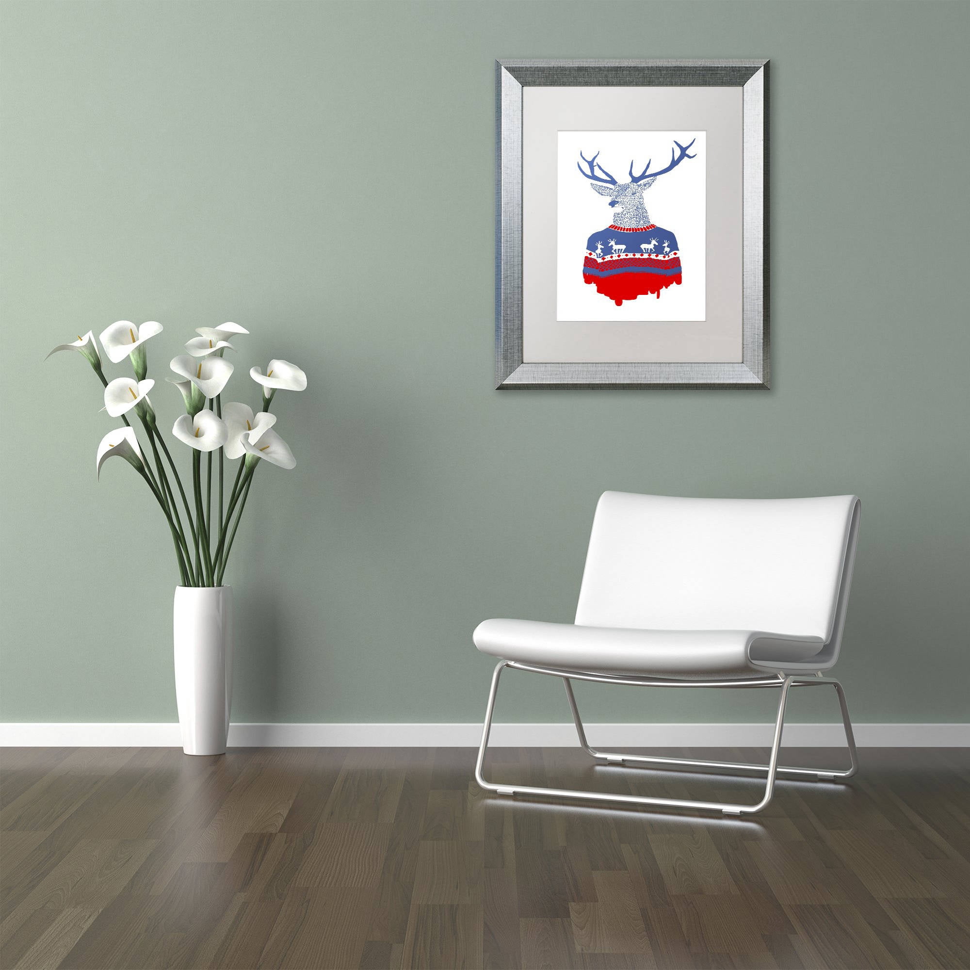 Trademark Fine Art 'Ugly Winter Pullover' Canvas Art by Robert Farkas, White Matte, Silver Frame
