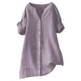 thumbnail image 3 of Jxximdong Button Up Shirts Women Loose Shirt Top Stand Solid Color Sleeve Collar Casual Women's Shirt Women's Shirt Purple Spring Tops XL, 3 of 8
