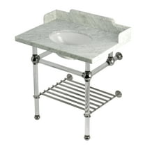 Kingston Brass LMS3030MAB6 Pemberton 30" Carrara Marble Console Sink with Acrylic Legs and Shelf (8-Inch, 3-Hole), Carrara Marble White/Polished Nickel