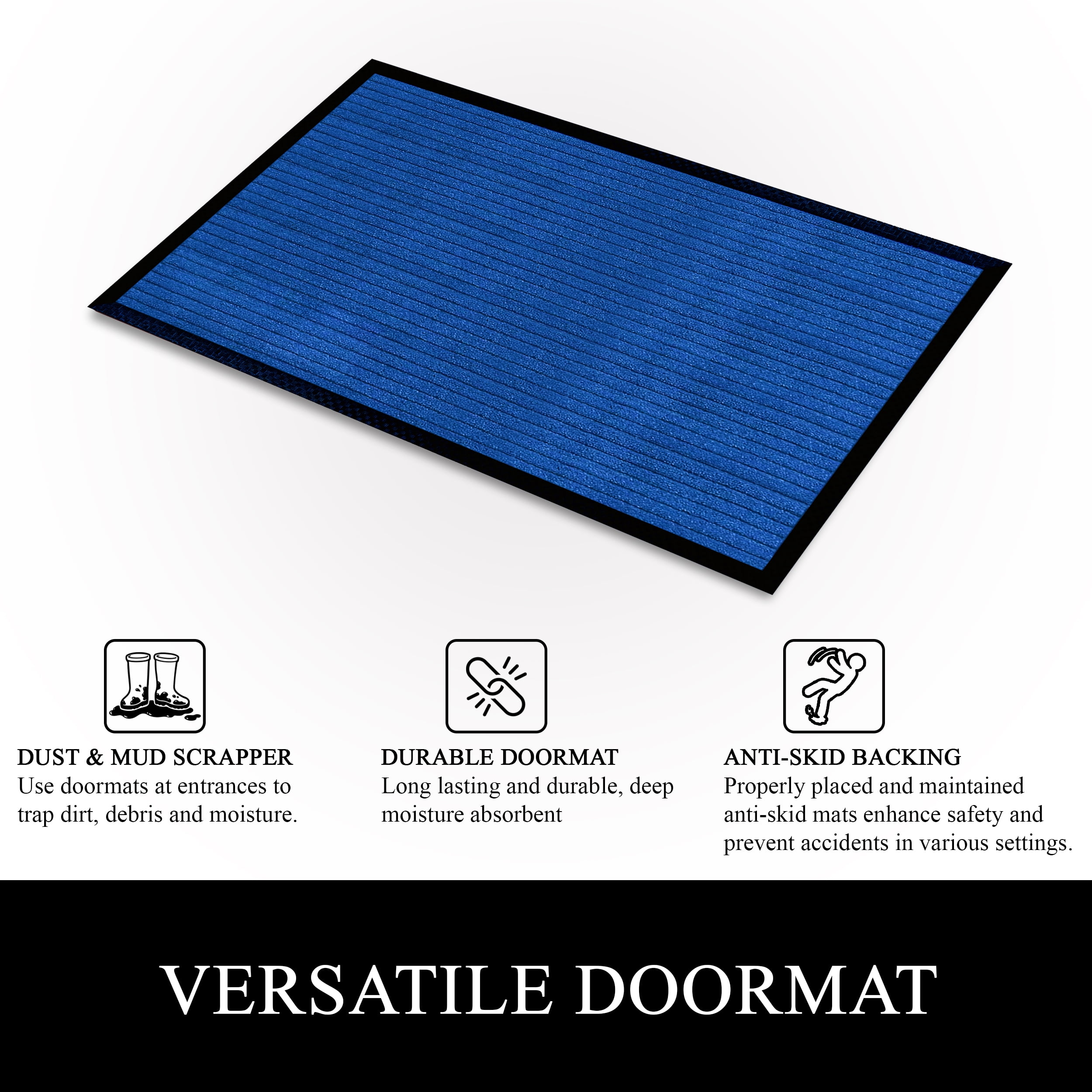 A1HC Indoor Outdoor Mat, Front and Back Entrance Welcome Mats, Front Door Patio Mats 47X71 Inches, Non-Slip Easy Clean Entrance Washable Large Size Doormat, Blue Stripe