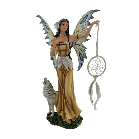 Zeckos Una and Tala The Indian Dream Fairy and White Wolf Statue