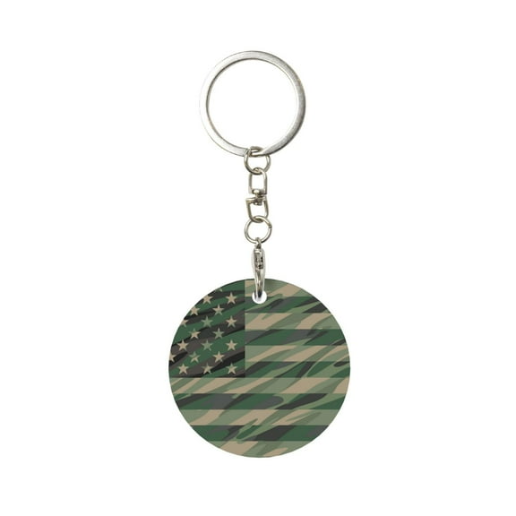 Naloa Jungle Green Camo USA Flag Print Round Keychain Keychain Key Ring, Key Tag, Key Chain Bulk for Gift Accessories (Round)