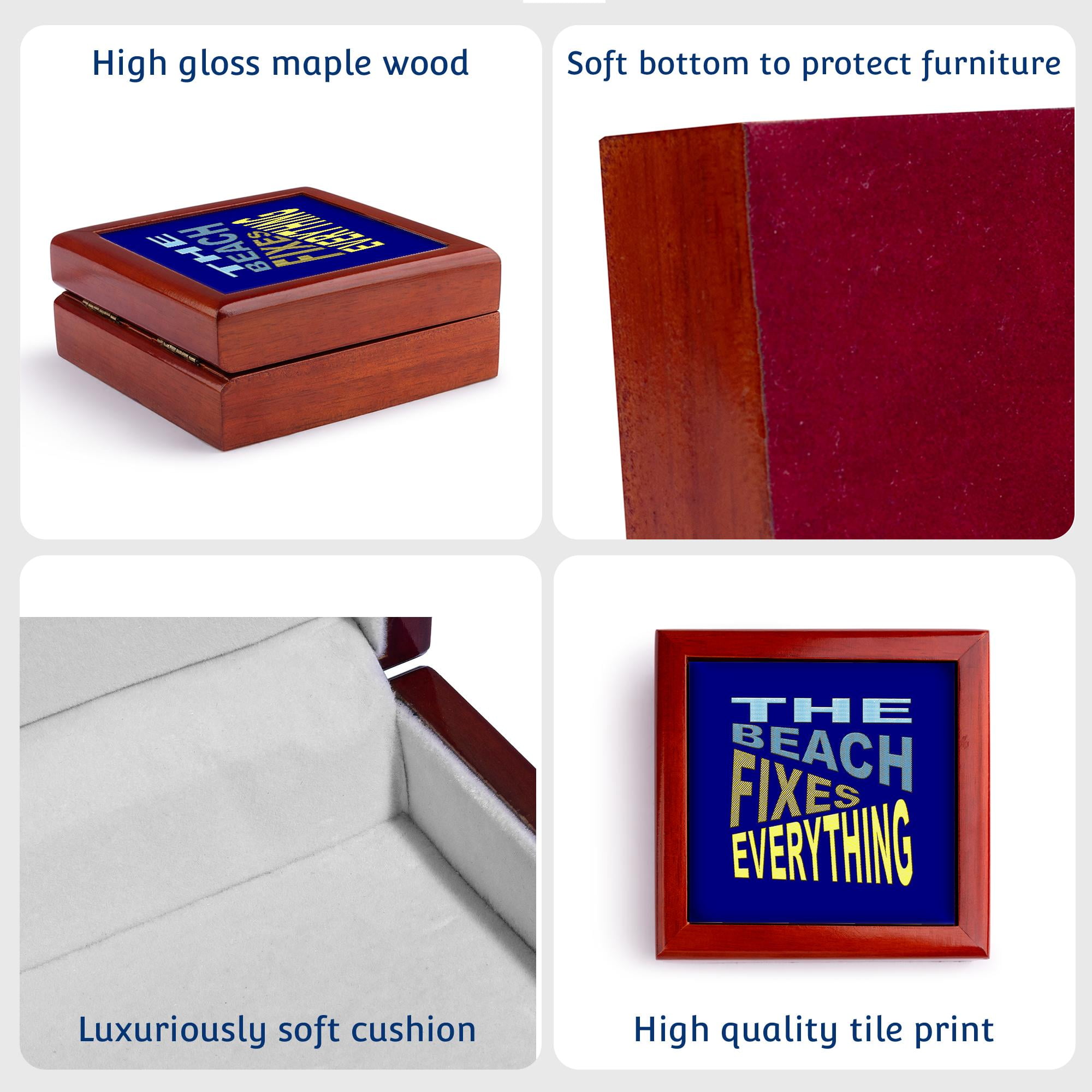 3dRose, The Beach Fixes Everything Vacation Vibes Text, Jewelry Box 5.5x5.5 inch with 4 inch tile