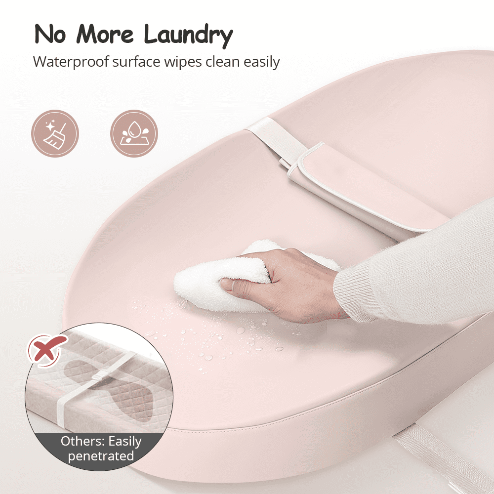 Baby Changing Pad, Caveen Wipeable Baby Changing Station for Diaper Change and Dresser, with Waterproof PU Cover and Non-Slip Bottom, Portable,Pink