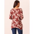 thumbnail image 4 of DARING DIVA Women's 3/4 Sleeve Floral Print Loose Fit Asymmetrical Hem Top Wine Red S, 4 of 5