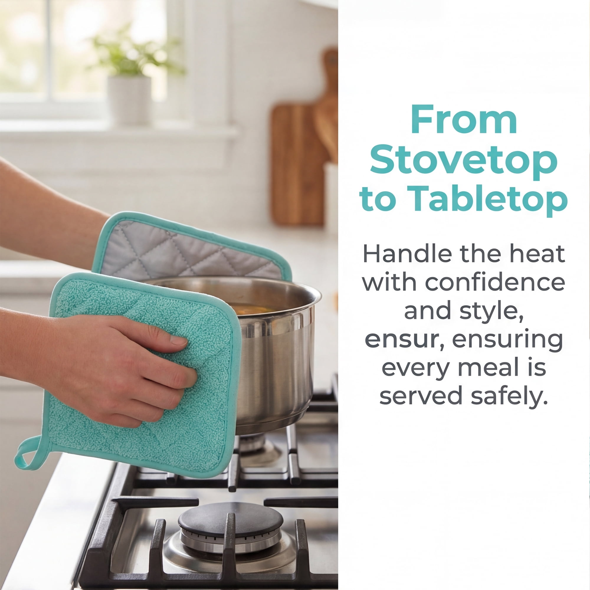 Unique Bargains 2 Pcs Square Pot Holders Heat Resistant Non Slip Pads Sky Blue 7.1"x7.1"