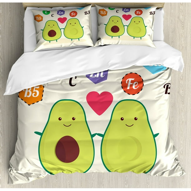 Avocado Queen Size Duvet Cover Set Illustration With Funny