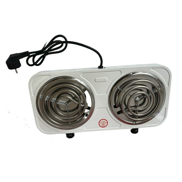 Estufa eléctrica de doble quemador con control de temperatura y base de acero inoxidable fácil de limpiar, estufa eléctrica portátil de 2000 W con placas calientes dobles para cocinar en la