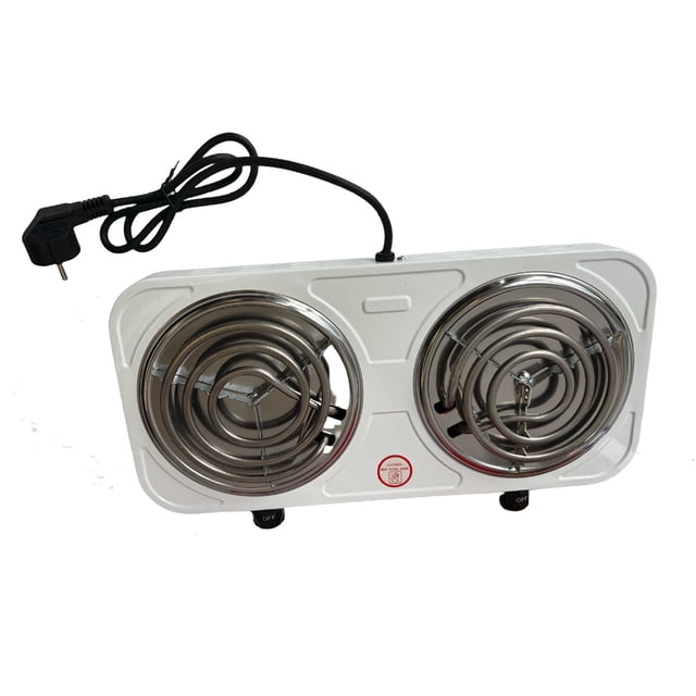 Estufa eléctrica de doble quemador con control de temperatura y base de acero inoxidable fácil de limpiar, estufa eléctrica portátil de 2000 W con placas calientes dobles para cocinar en la
