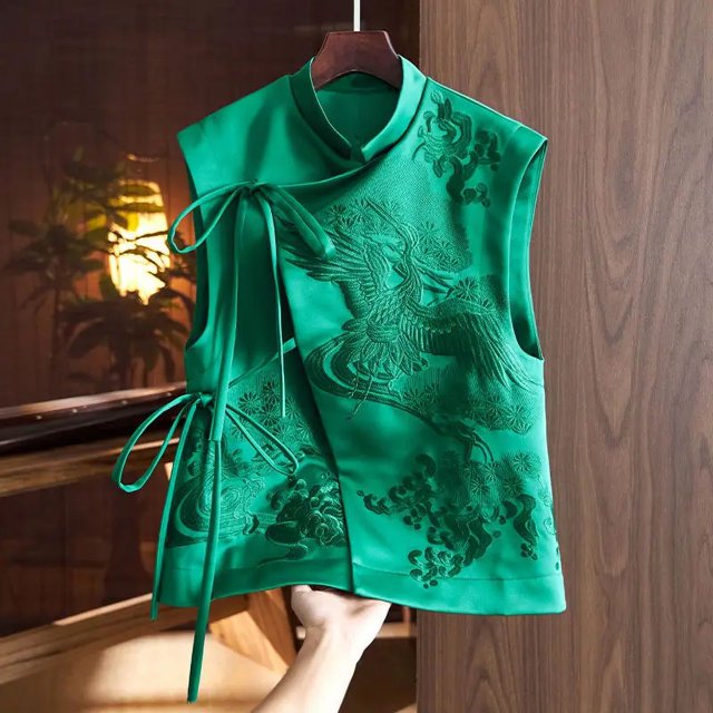 Top de estilo chino para mujer, ropa Tang bordada, flor de Fénix, Qipao, chaleco Vintage, ropa informal para carnaval, vestido de fiesta