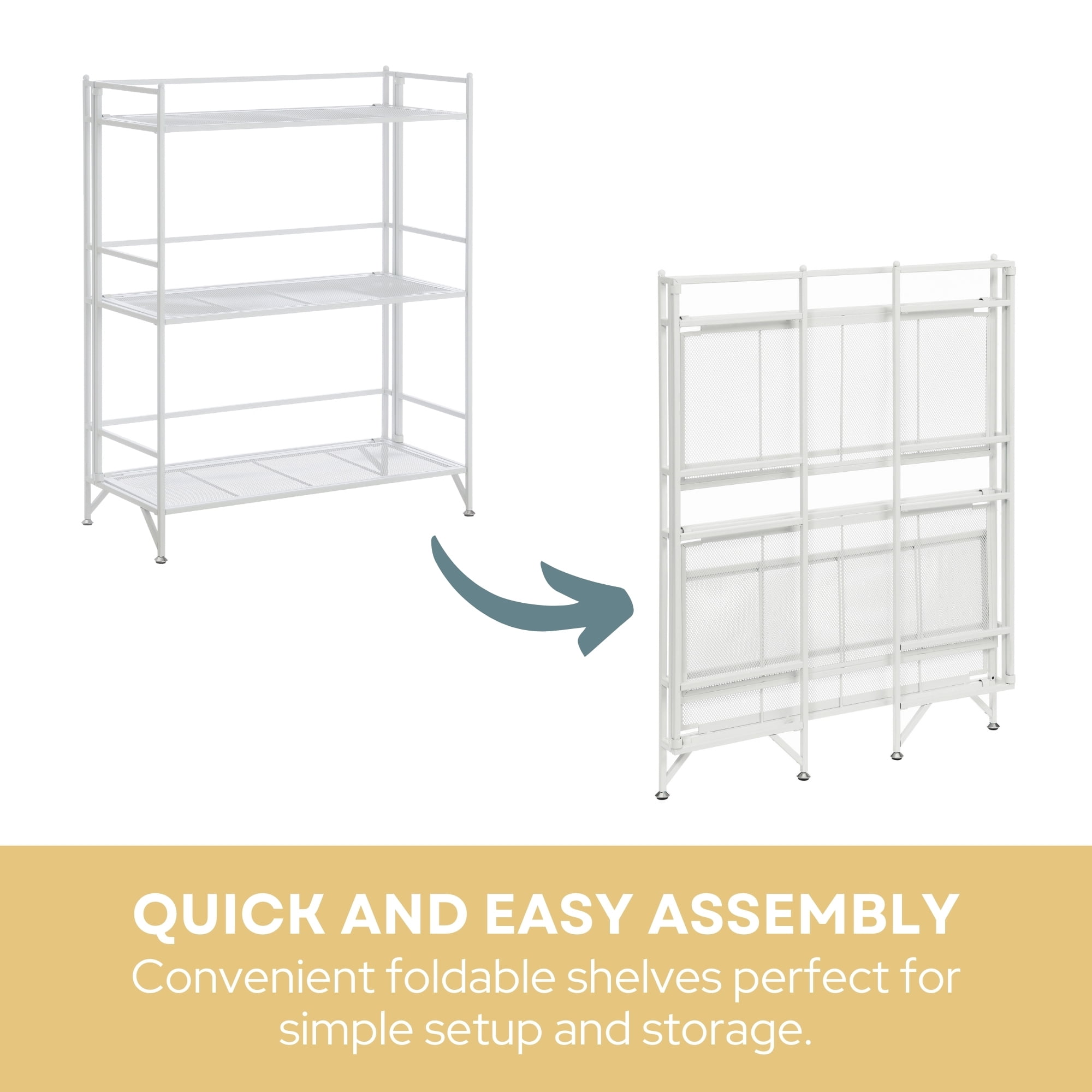 Convenience Concepts Xtra Storage 3 Tier Wide Folding Metal Mesh Shelf, White