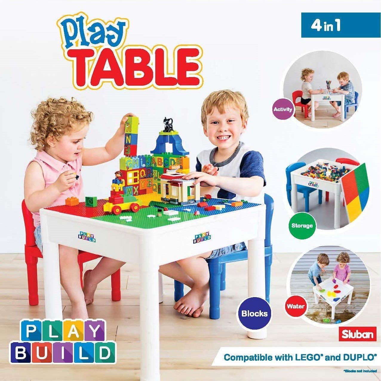 Lego table best item 4 in 1 Play & Build Table Set for Indoor Activity, Outdoor Water Play, Toy Storage & Building Fun Includes 2 Toddler Chairs by Playbuild - Walmart.com