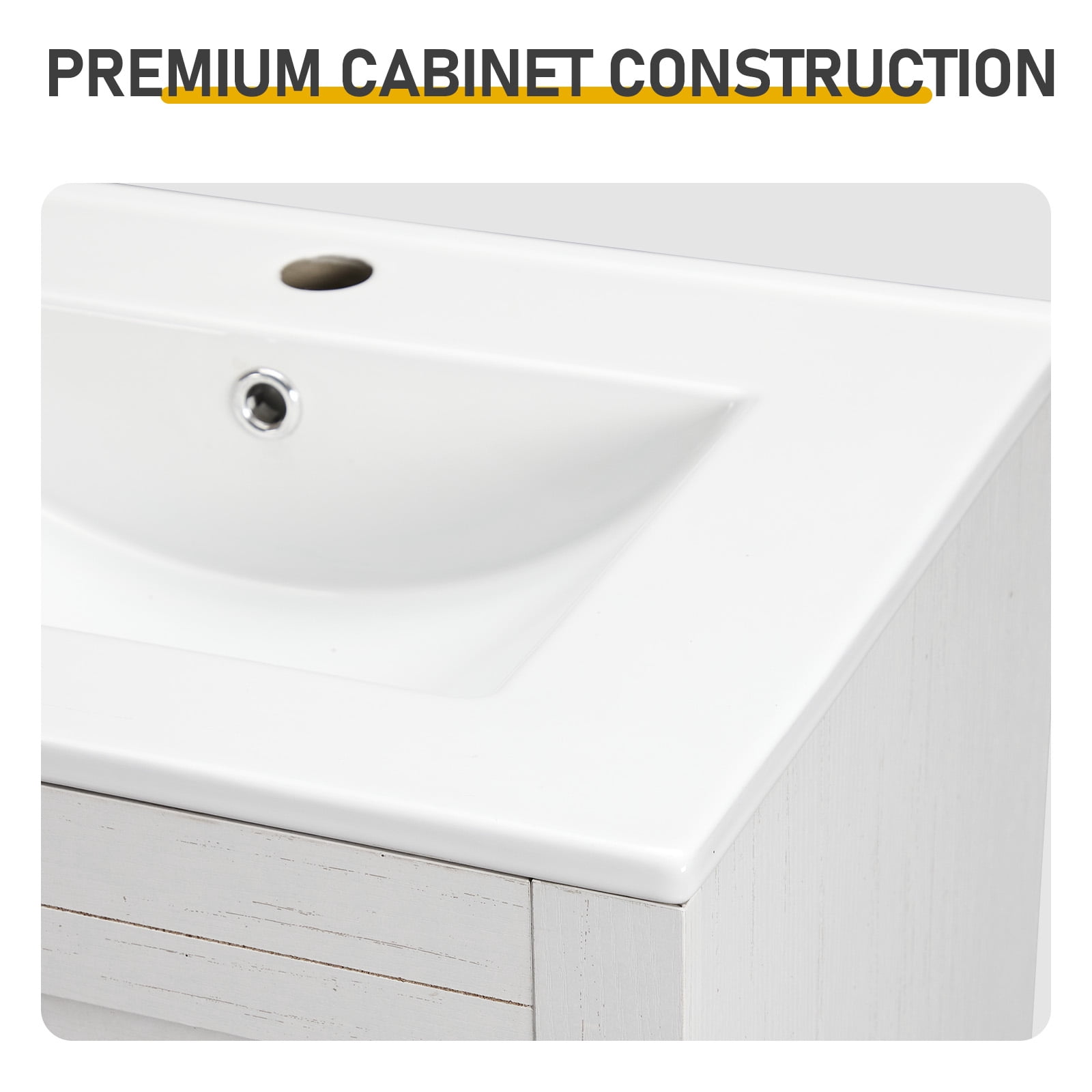 Washbasin Cabinet, Barn Double Door With U-Shaped Internal Shelves, Washed White Particleboard With Melamine Veneer, 61*47*85cm (24 inches)