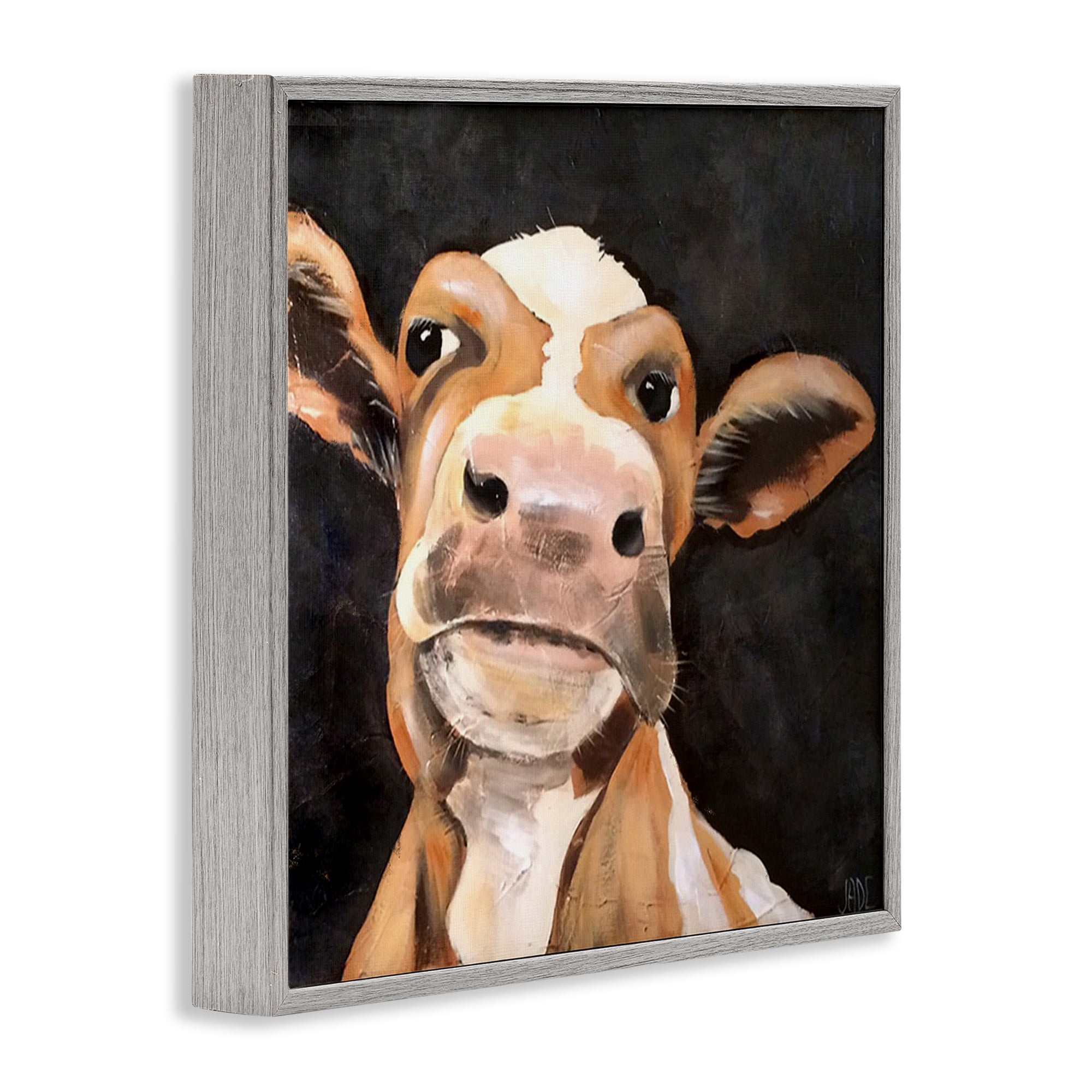 Stupell Industries Country Cow on Black Animals & Insects Painting Gray Framed Art Print Wall Art, 17 x 17
