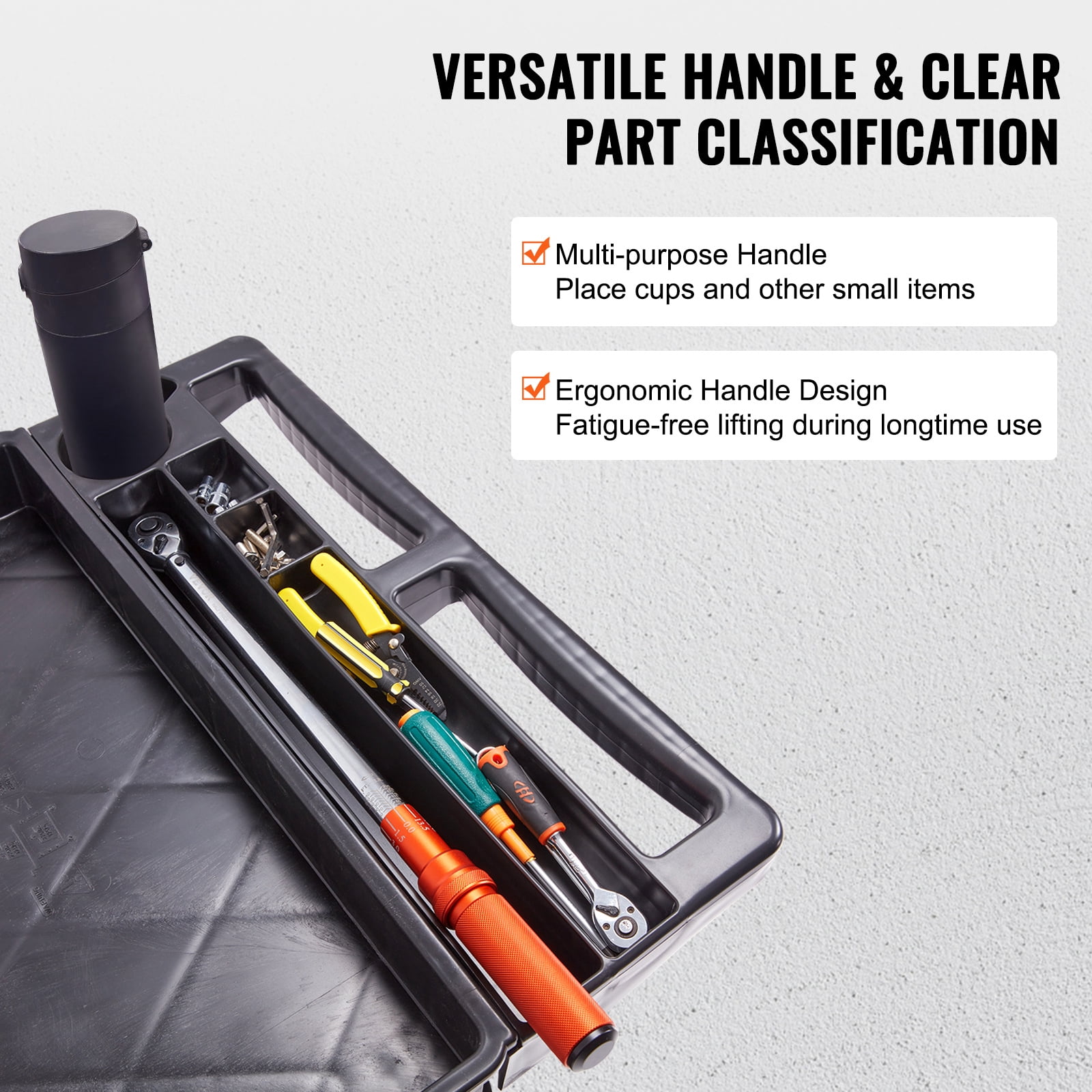 VEVOR Plastic Service Utility Cart, Support up to 550lbs Capacity, Heavy Duty Tub Storage Cart W/Deep Shelves, Multipurpose Rolling Extra Large 2-Tier Mobile Storage Organizer, for Warehouse Garage