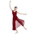 thumbnail image 4 of IBTOM CASTLE Women Lyrical Dance Dress Modern Contemporary V-Neck Backless Split Tulle Skirt L Wine Red, 4 of 8