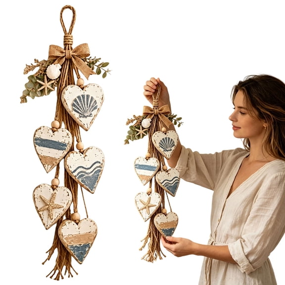 DLMCUH Hanging Heart Wall Decor Rustic Farmhouse Wooden Heart Decoration with Layered Wood Hearts Wall Art for Living Room Bedroom Porch & Entryway Blue
