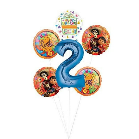 Coco Party Supplies 2nd Birthday Fiesta Balloon Bouquet Decorations - Blue Number 2
