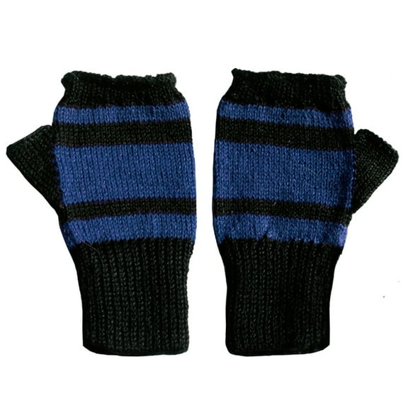 Sleek 100% Alpaca Fingerless Mittens - Black / Sapphire Blue (M)