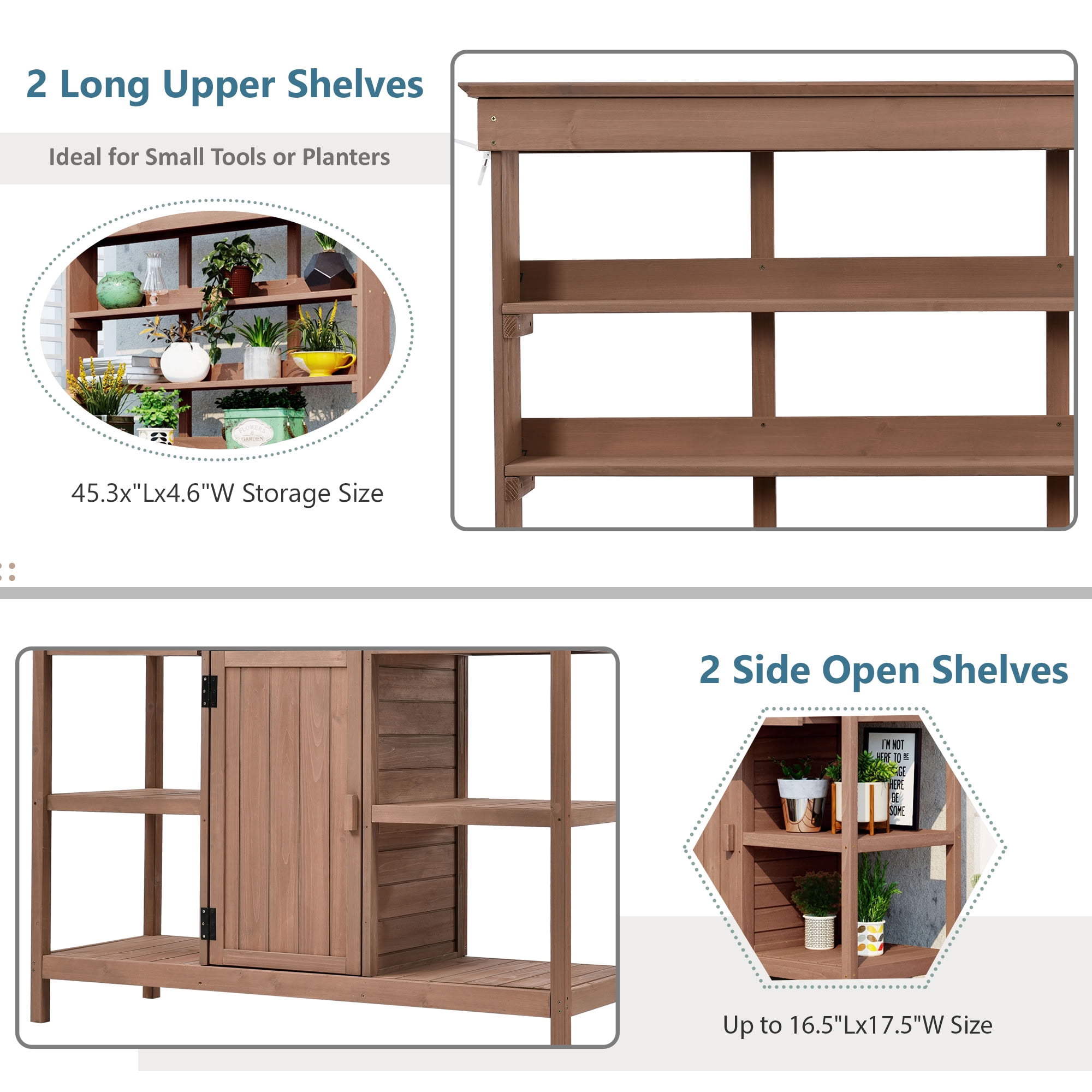 MAYEERTY 66" Tall Outdoor Wood Potting Bench, Large Garden Workstation with 2 Drawers, Cabine for Backyard, Mudroom