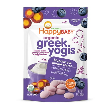 Happy Baby Organics Greek Yogis, Blueberry Purple Carrot & Greek Yogurt Organic Freeze-Dried Baby Snack, 1 oz Bag