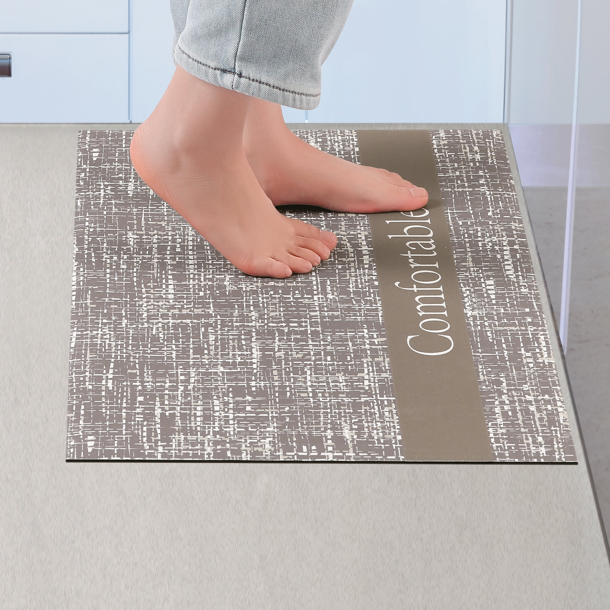 Unique Bargains Letter Pattern Kitchen Mat Waterproof Anti Slip Kitchen Rug Standing Mats Brown 18" x 28"