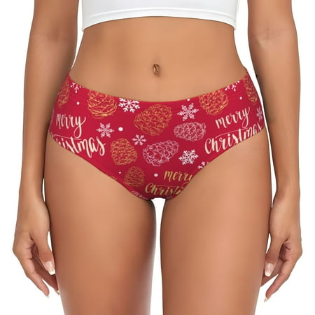 Goofa Gold Pinecone Merry Christmas A Pattern Women s Cotton Underwear Brief Underwear Ladies Panties- Soft  Comfortable  and Stretchy Underwear-Large
