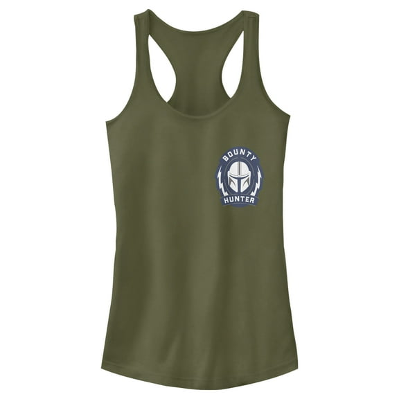 Junior's Star Wars: The Mandalorian Bounty Hunter Badge Racerback Tank Top Military Green X Small