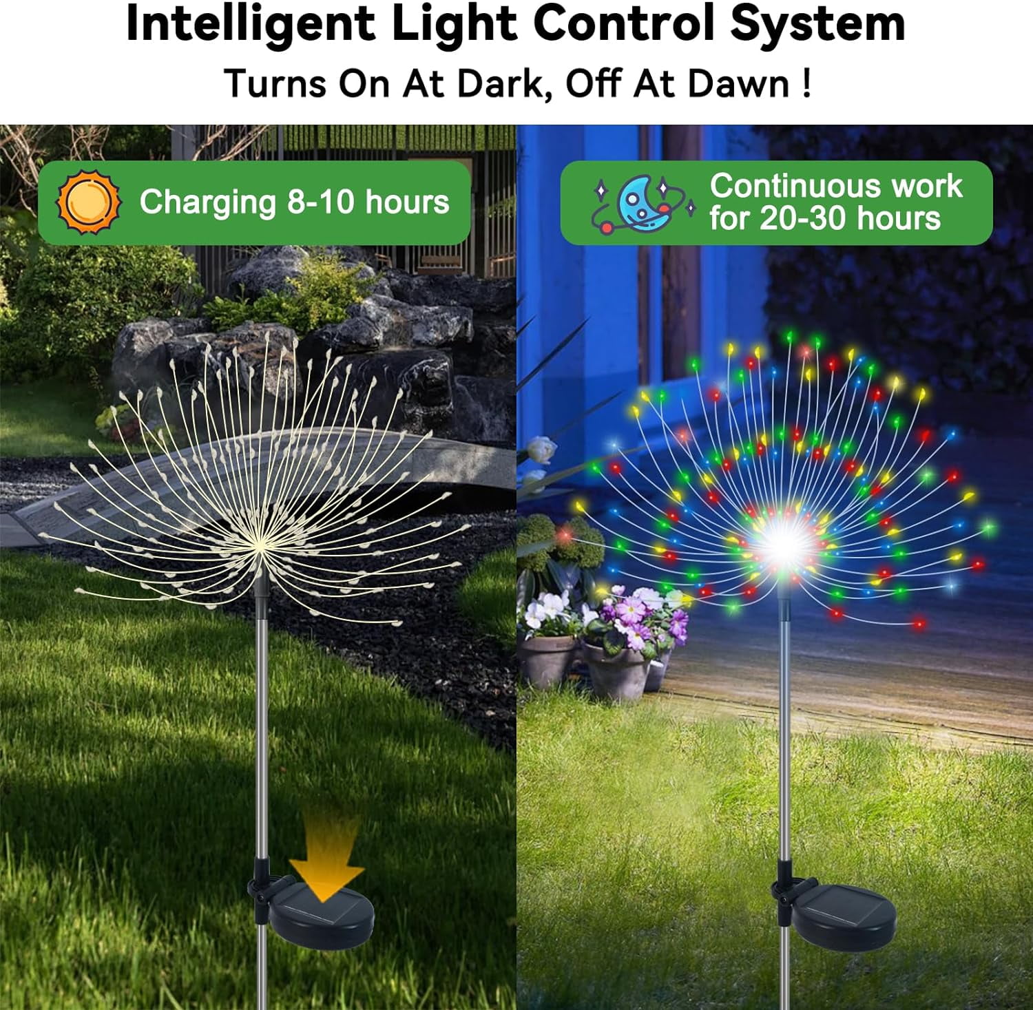 Solar Garden Lights Outdoor Waterproof, 4 Pack Total 480 LED Solar Starburst Sparkler Lights Decorative with 8 Lighting Modes Outside for Flowerbed Halloween Christmas Decorations, Multicolor