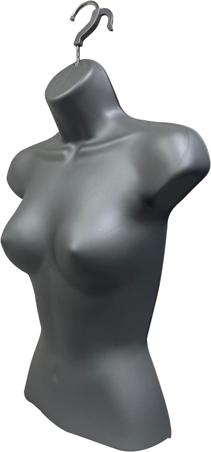 DisplayTown 2 Gray Female Mannequin Injection Form Half Rounded Waist Body Torso Dress Form with Only Hanging Hook, S-M Sizes